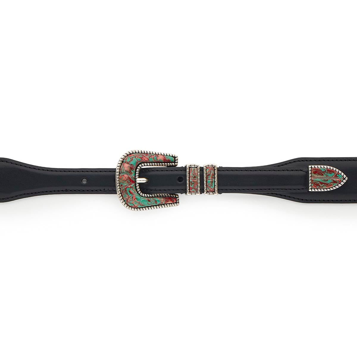 Silver Ostrich Crazy Color belt - CRAZY COLOR ACTIVE - Mint - Black calfskin