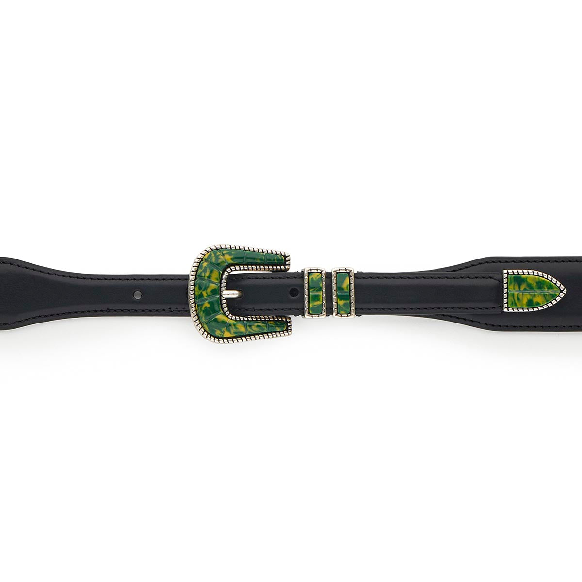 Silver Ostrich Crazy Color belt - CRAZY COLOR ACTIVE - Green - Black calfskin