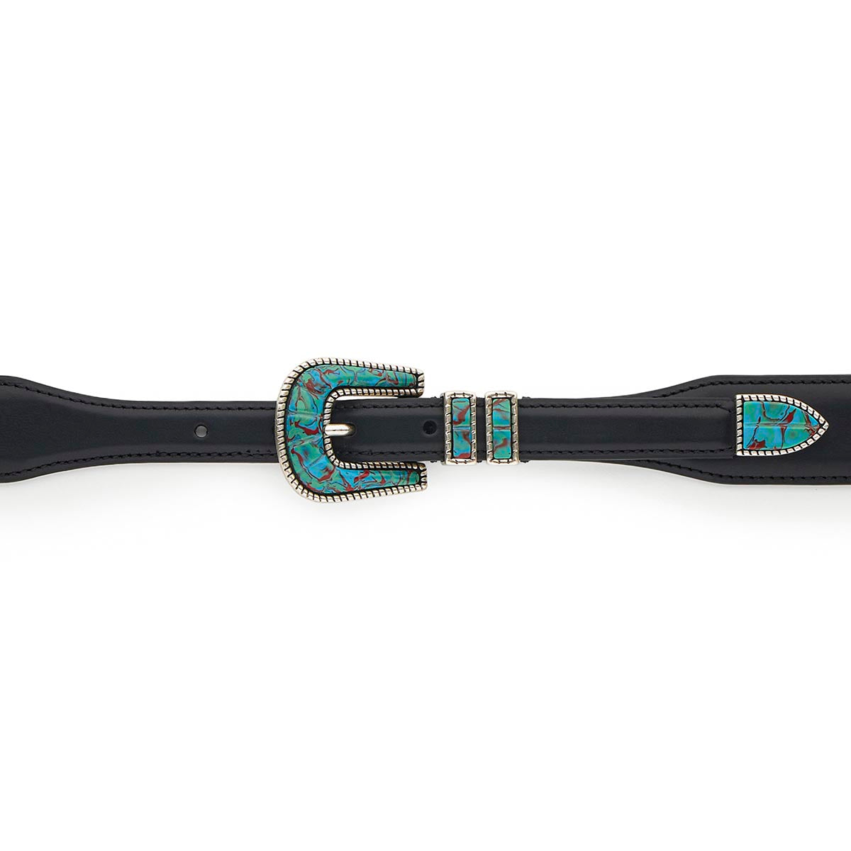 Silver Ostrich Crazy Color belt - CRAZY COLOR ACTIVE - Turquoise - Black calfskin
