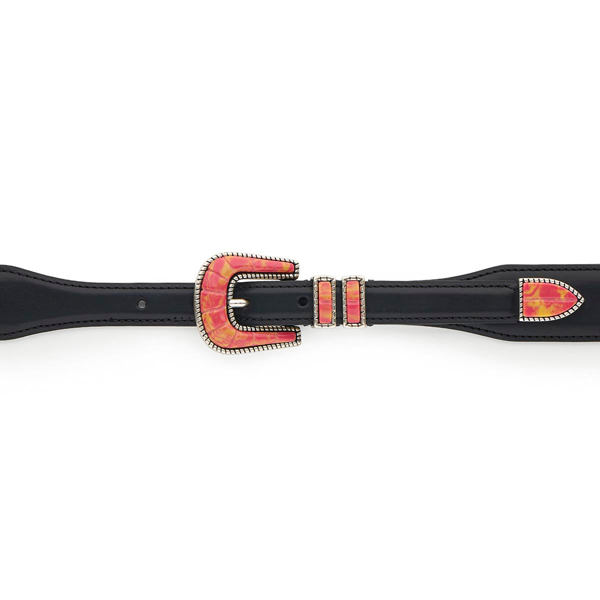 Silver Ostrich Crazy Color belt - CRAZY COLOR ACTIVE - Pink - Black calfskin
