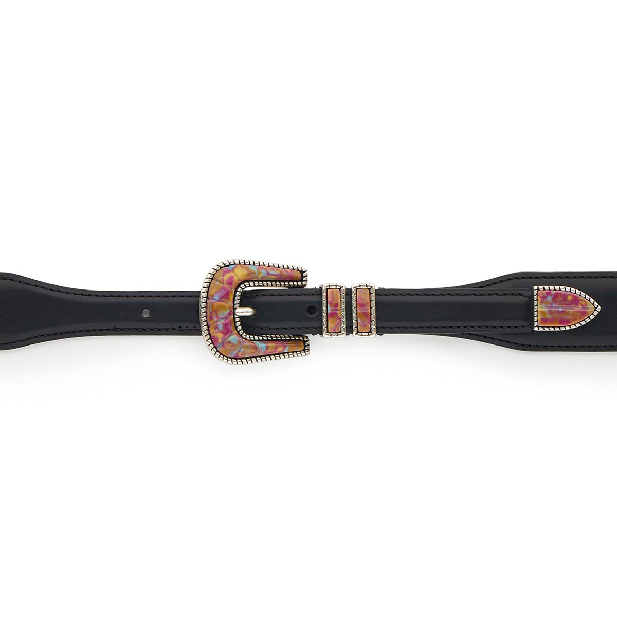 Silver Ostrich Crazy Color belt - CRAZY COLOR ACTIVE - Purple - Black calfskin