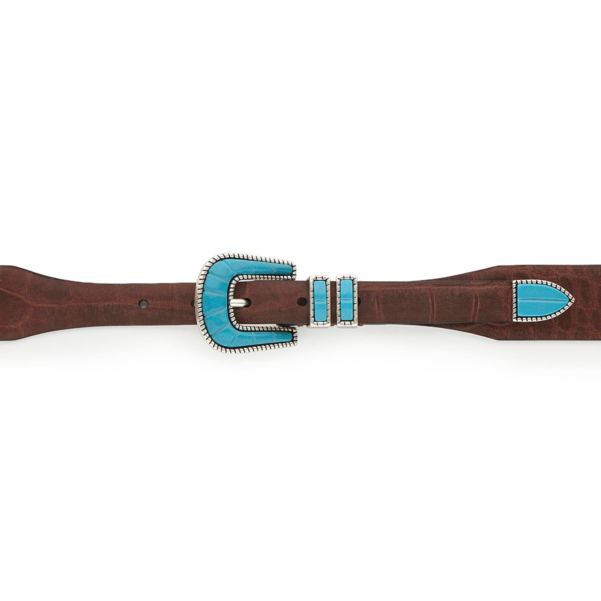 Silver Ostrich Crazy Color belt - CRAZY COLOR - Turquoise - Brown nubuck