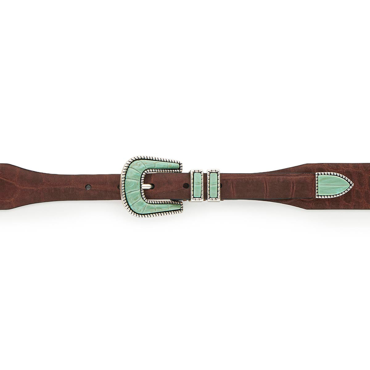 Silver Ostrich Crazy Color belt - CRAZY COLOR - Soft Turquoise - Brown nubuck