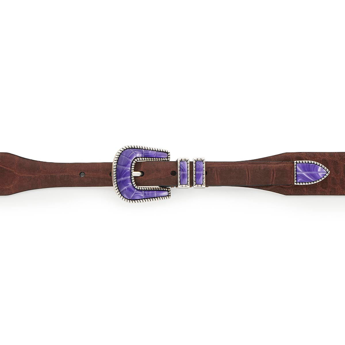 Silver Ostrich Crazy Color belt - CRAZY COLOR - Purple Rain - Brown nubuck