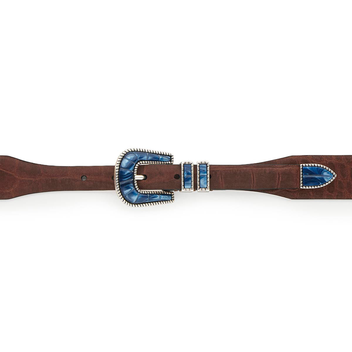 Silver Ostrich Crazy Color belt - CRAZY COLOR - Blue Ocean - Brown nubuck