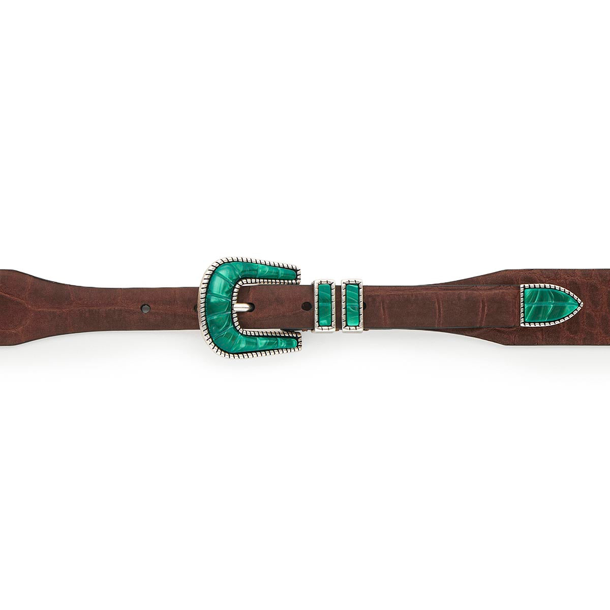 Silver Ostrich Crazy Color belt - CRAZY COLOR - Emerald Green - Brown nubuck