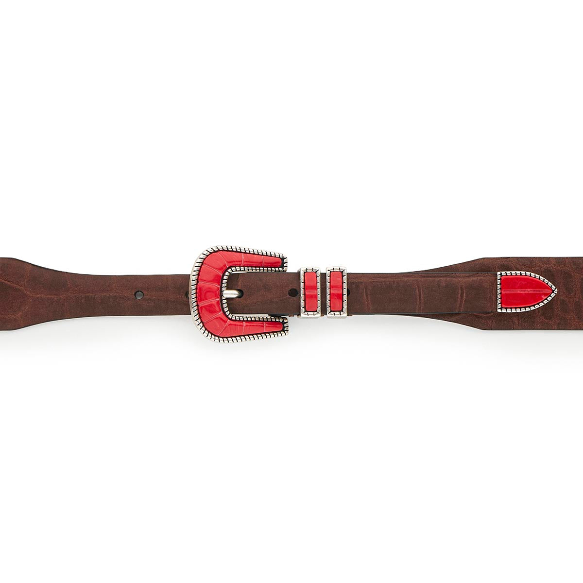 Silver Ostrich Crazy Color belt - CRAZY COLOR - Red Lobster - Brown nubuck