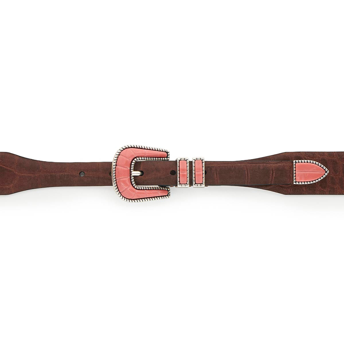 Silver Ostrich Crazy Color belt - CRAZY COLOR - Pink Coral - Brown nubuck