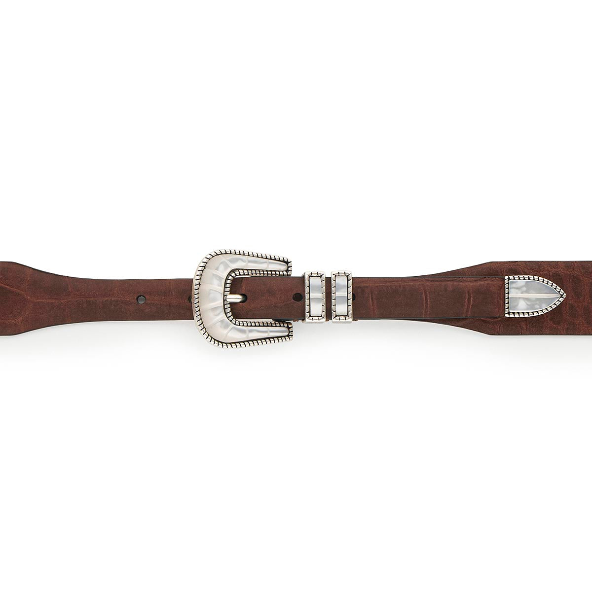 Silver Ostrich Crazy Color belt - CRAZY COLOR - Mother Of Pearl - Brown nubuck
