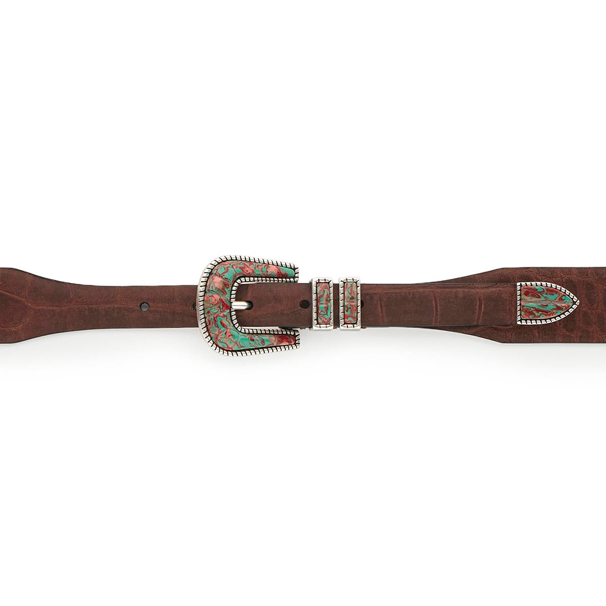 Silver Ostrich Crazy Color belt - CRAZY COLOR ACTIVE - Mint - Brown nubuck