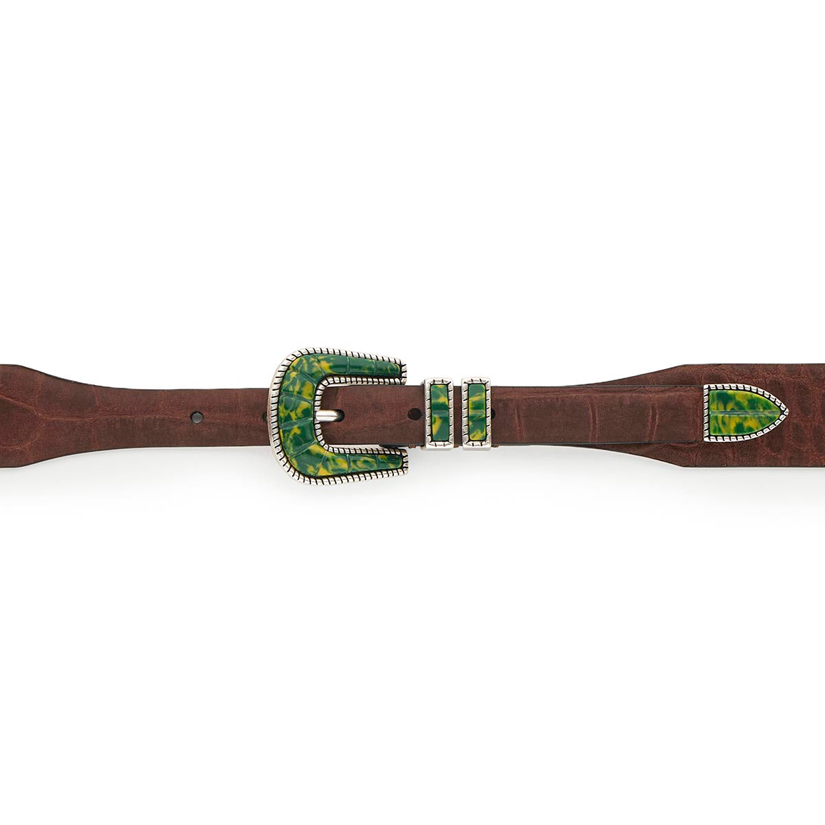 Silver Ostrich Crazy Color belt - CRAZY COLOR ACTIVE - Green - Brown nubuck