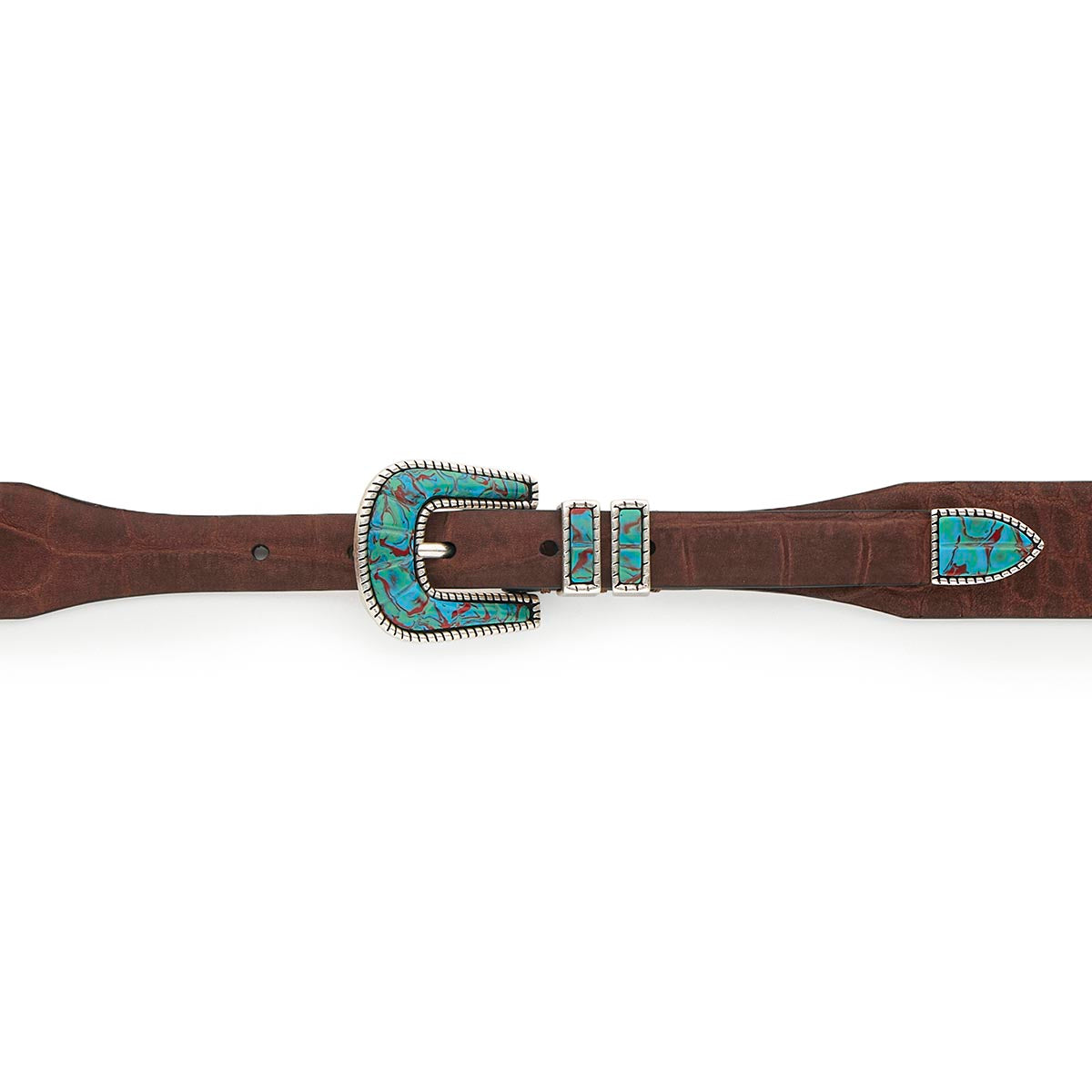 Silver Ostrich Crazy Color belt - CRAZY COLOR ACTIVE - Turquoise - Brown nubuck