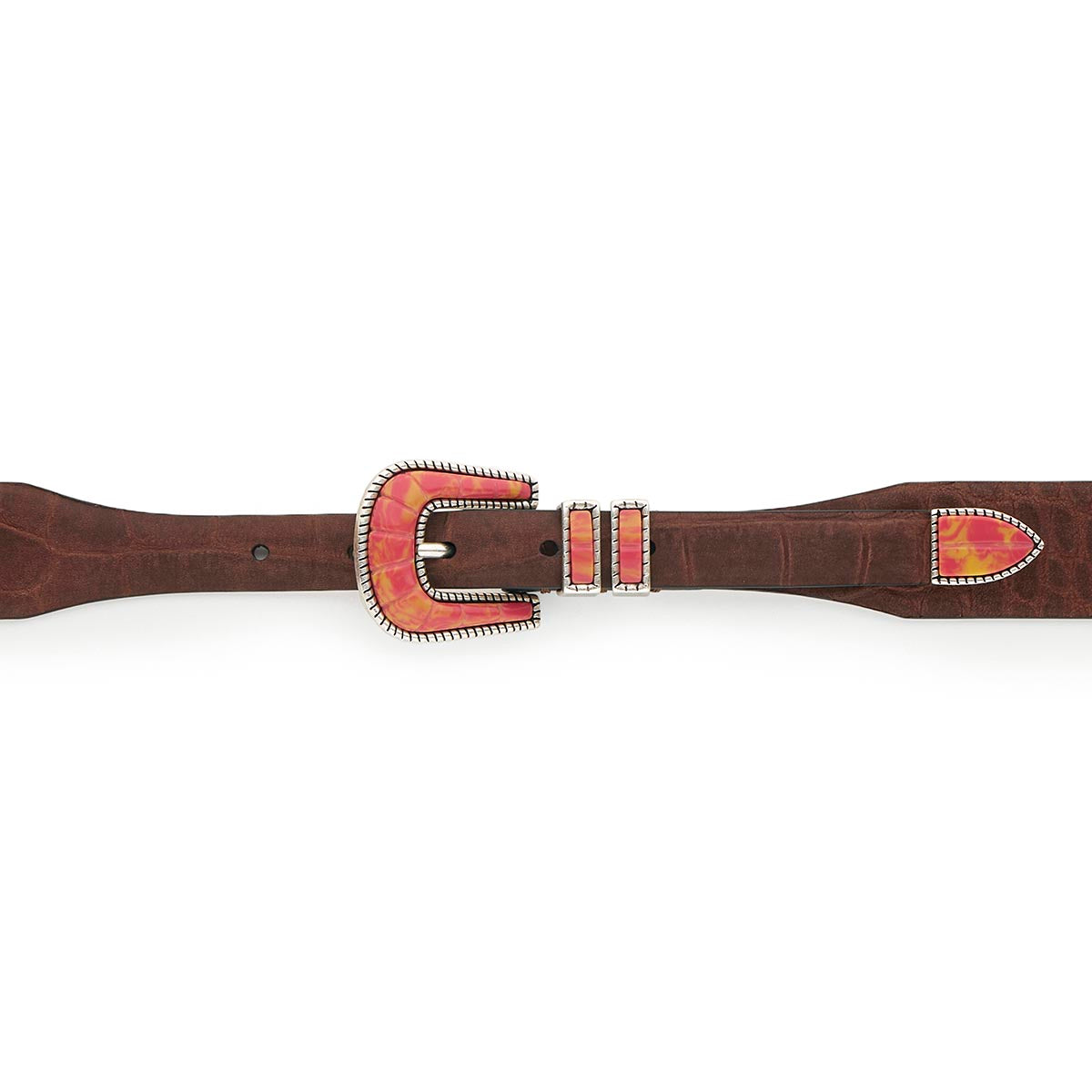 Silver Ostrich Crazy Color belt - CRAZY COLOR ACTIVE - Pink - Brown nubuck