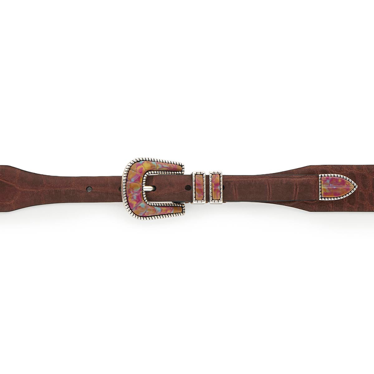 Silver Ostrich Crazy Color belt - CRAZY COLOR ACTIVE - Purple - Brown nubuck