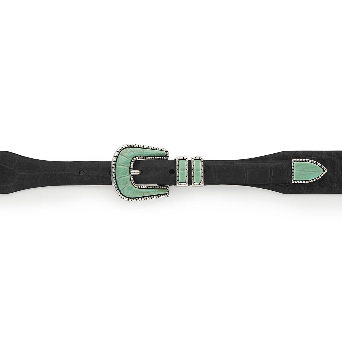 Silver Ostrich Crazy Color belt - CRAZY COLOR - Soft Turquoise - Black nubuck