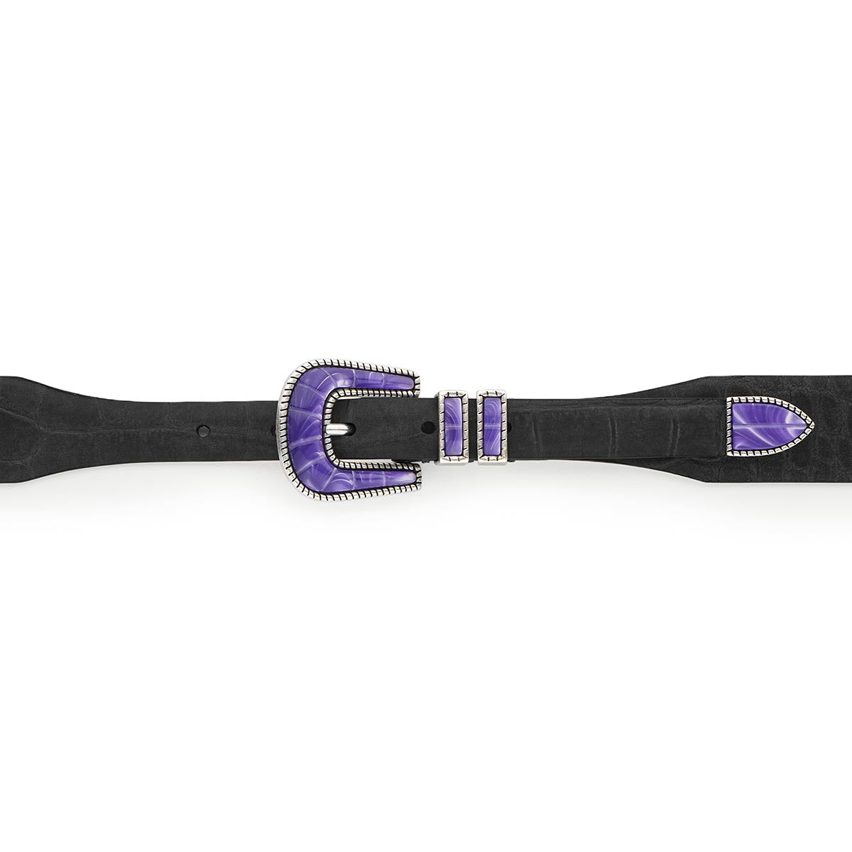 Silver Ostrich Crazy Color belt - CRAZY COLOR - Purple Rain - Black nubuck