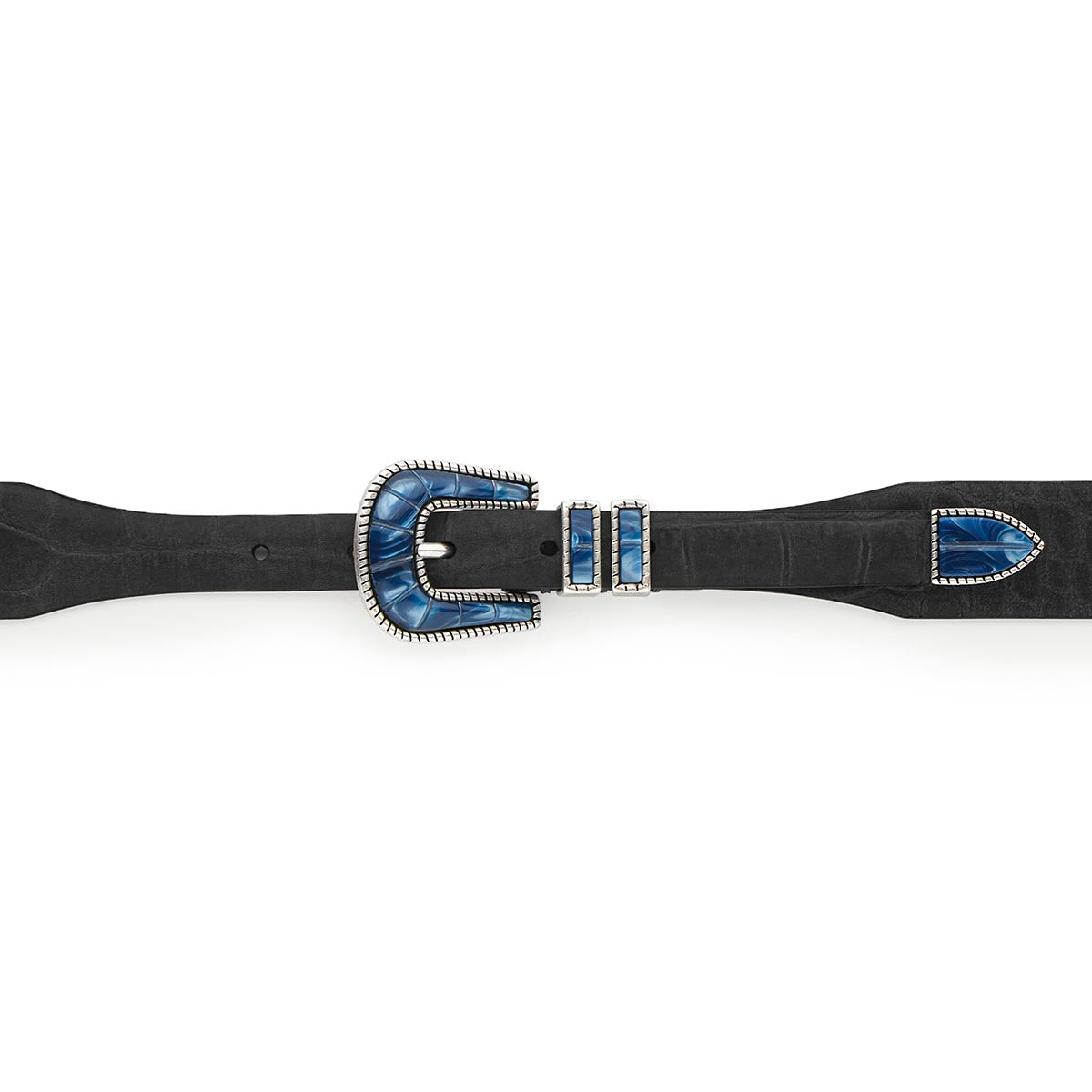 Silver Ostrich Crazy Color belt - CRAZY COLOR - Blue Ocean - Black nubuck