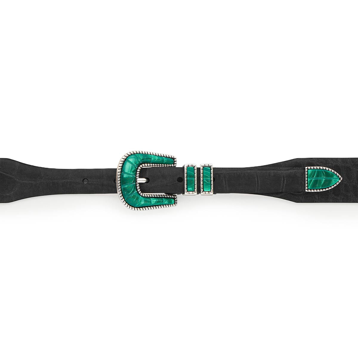 Silver Ostrich Crazy Color belt - CRAZY COLOR - Emerald Green - Black nubuck