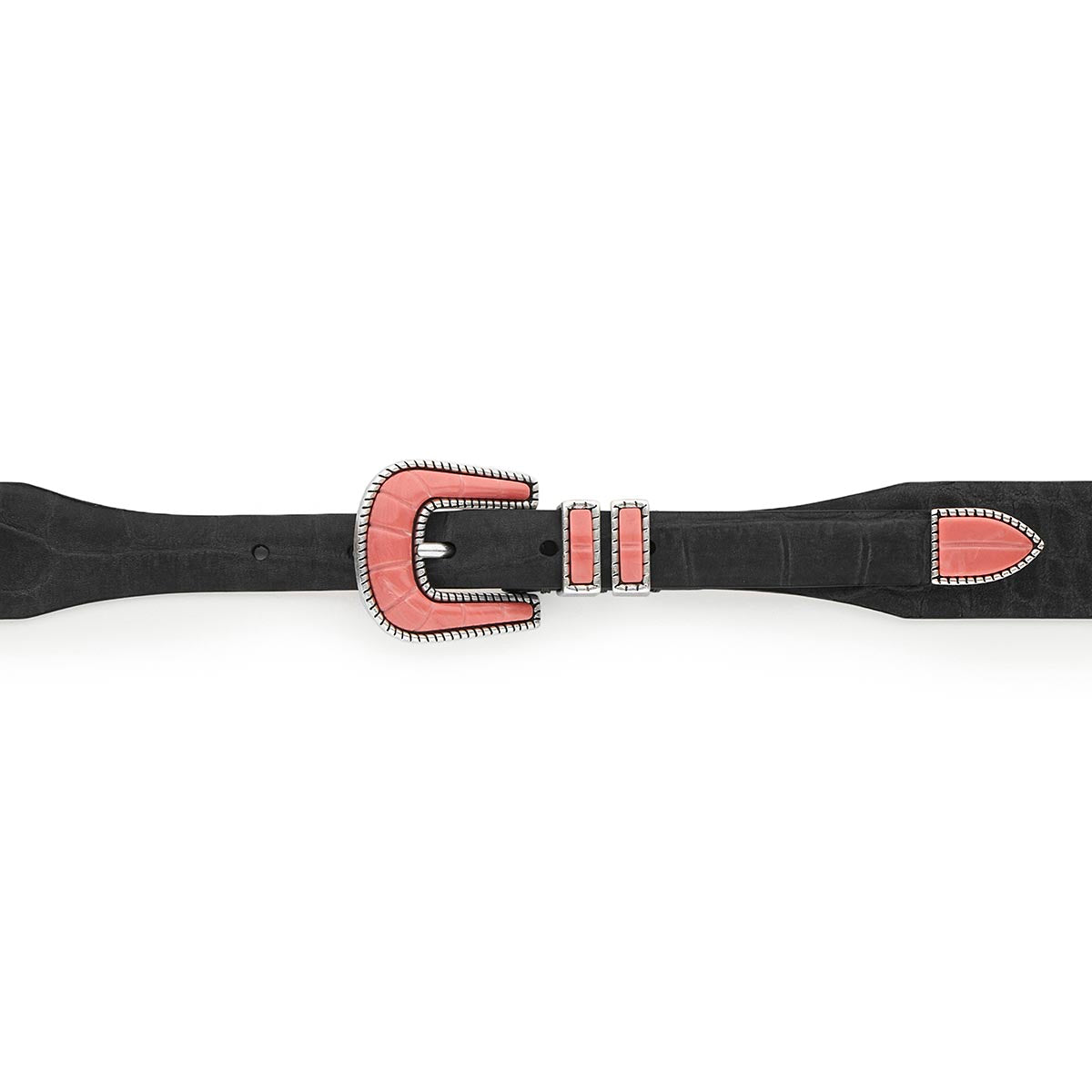 Silver Ostrich Crazy Color belt - CRAZY COLOR - Pink Coral - Black nubuck