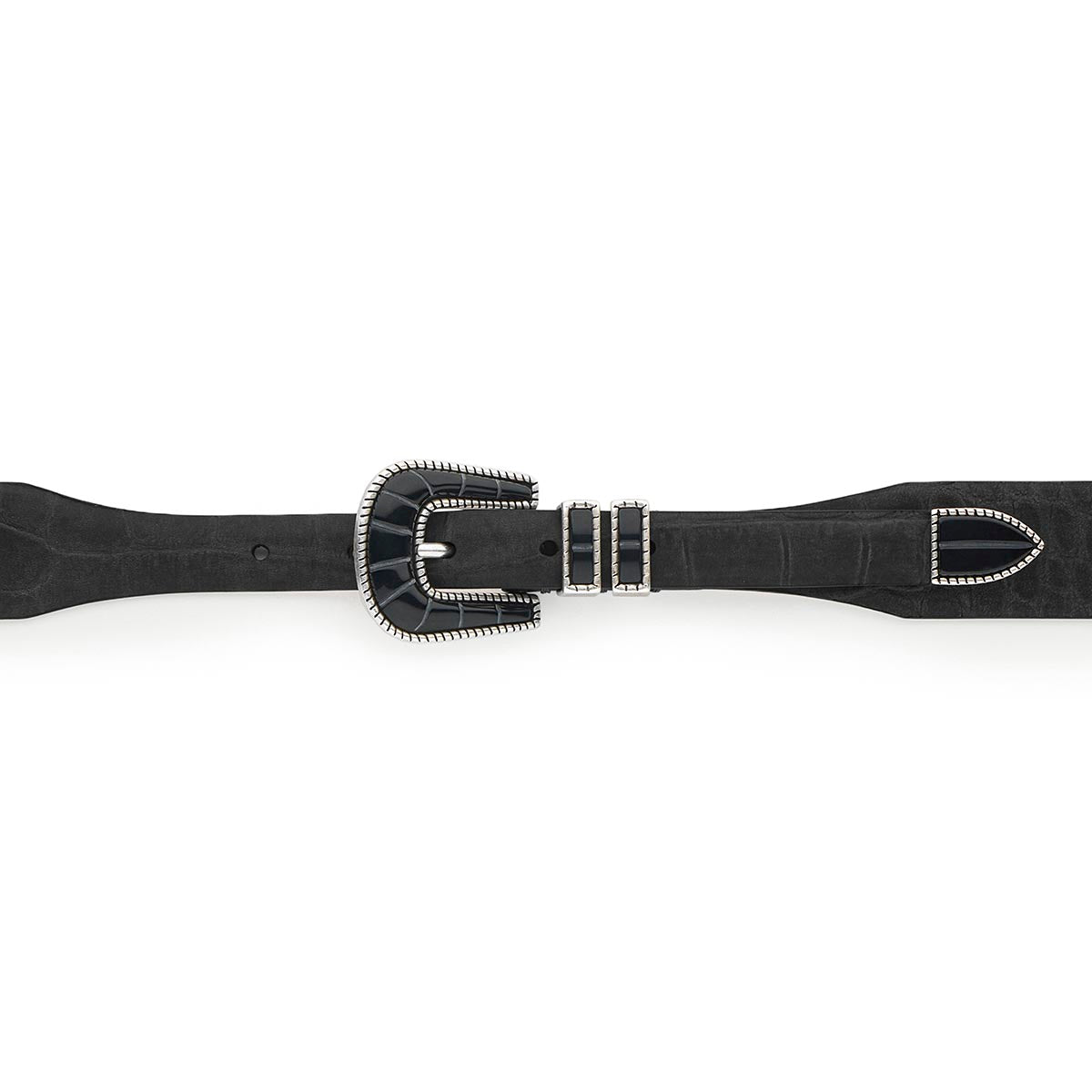 Silver Ostrich Crazy Color belt - CRAZY COLOR - Black - Black nubuck