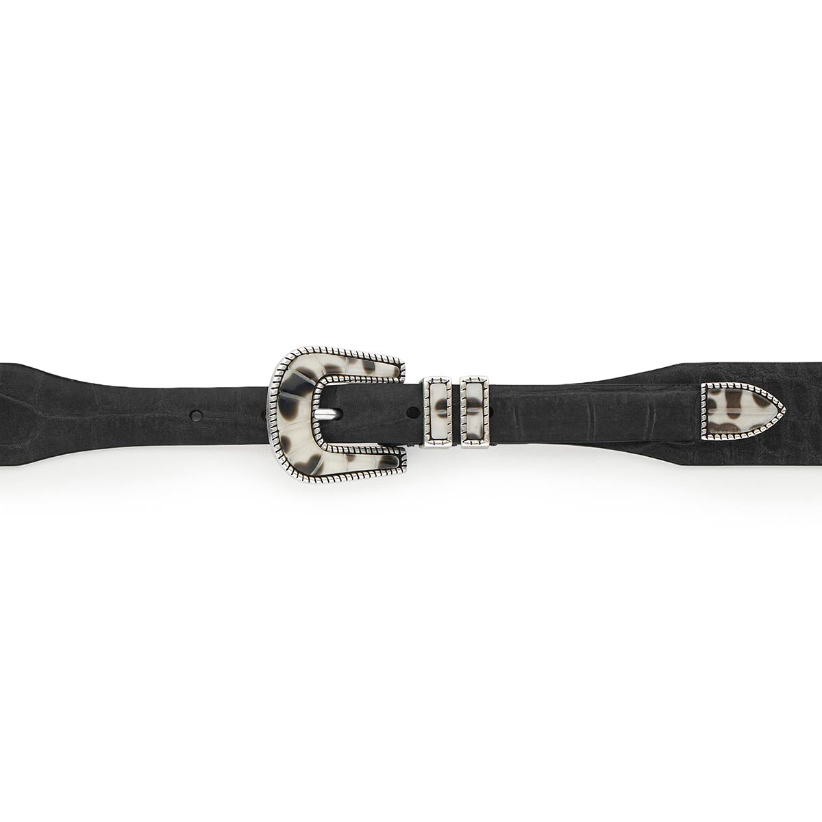 Silver Ostrich Crazy Color belt - CRAZY COLOR - Black Shade - Black nubuck