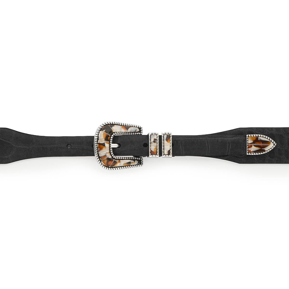 Silver Ostrich Crazy Color belt - CRAZY COLOR - Brown Shade - Black nubuck