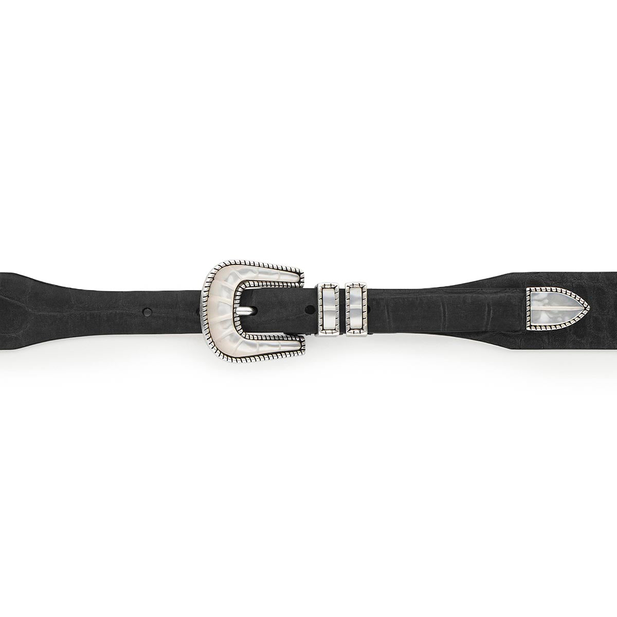 Silver Ostrich Crazy Color belt - CRAZY COLOR - Mother Of Pearl - Black nubuck