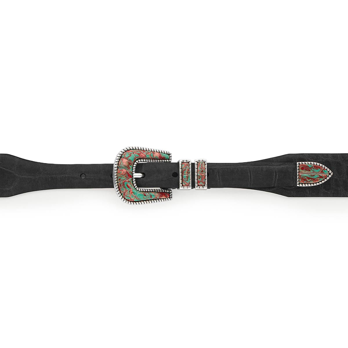 Silver Ostrich Crazy Color belt - CRAZY COLOR ACTIVE - Mint - Black nubuck