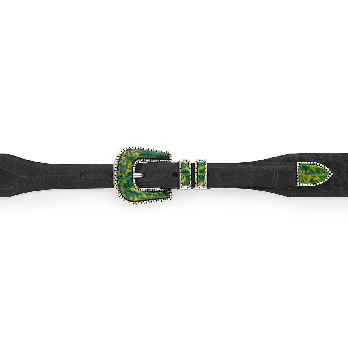 Silver Ostrich Crazy Color belt - CRAZY COLOR ACTIVE - Green - Black nubuck
