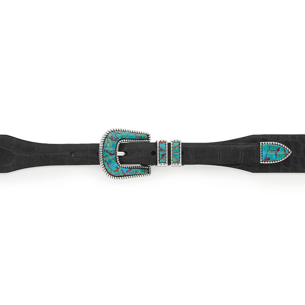 Silver Ostrich Crazy Color belt - CRAZY COLOR ACTIVE - Turquoise - Black nubuck