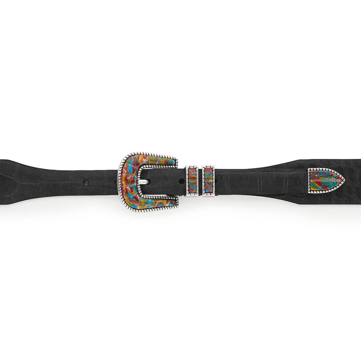 Silver Ostrich Crazy Color belt - CRAZY COLOR ACTIVE - Yellow - Black nubuck