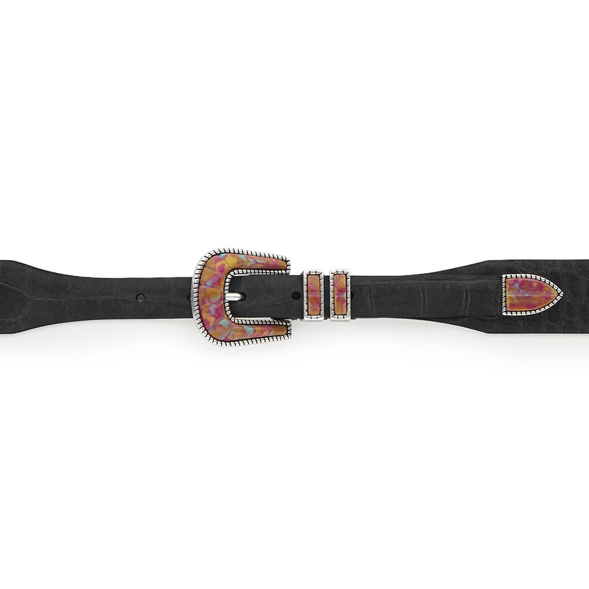 Silver Ostrich Crazy Color belt - CRAZY COLOR ACTIVE - Purple - Black nubuck