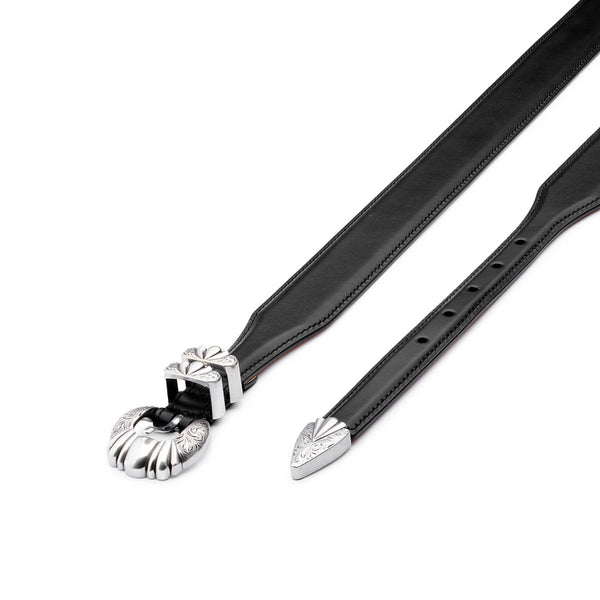 Versailles Black Leather Belt – Italian Luxury Design | Silver