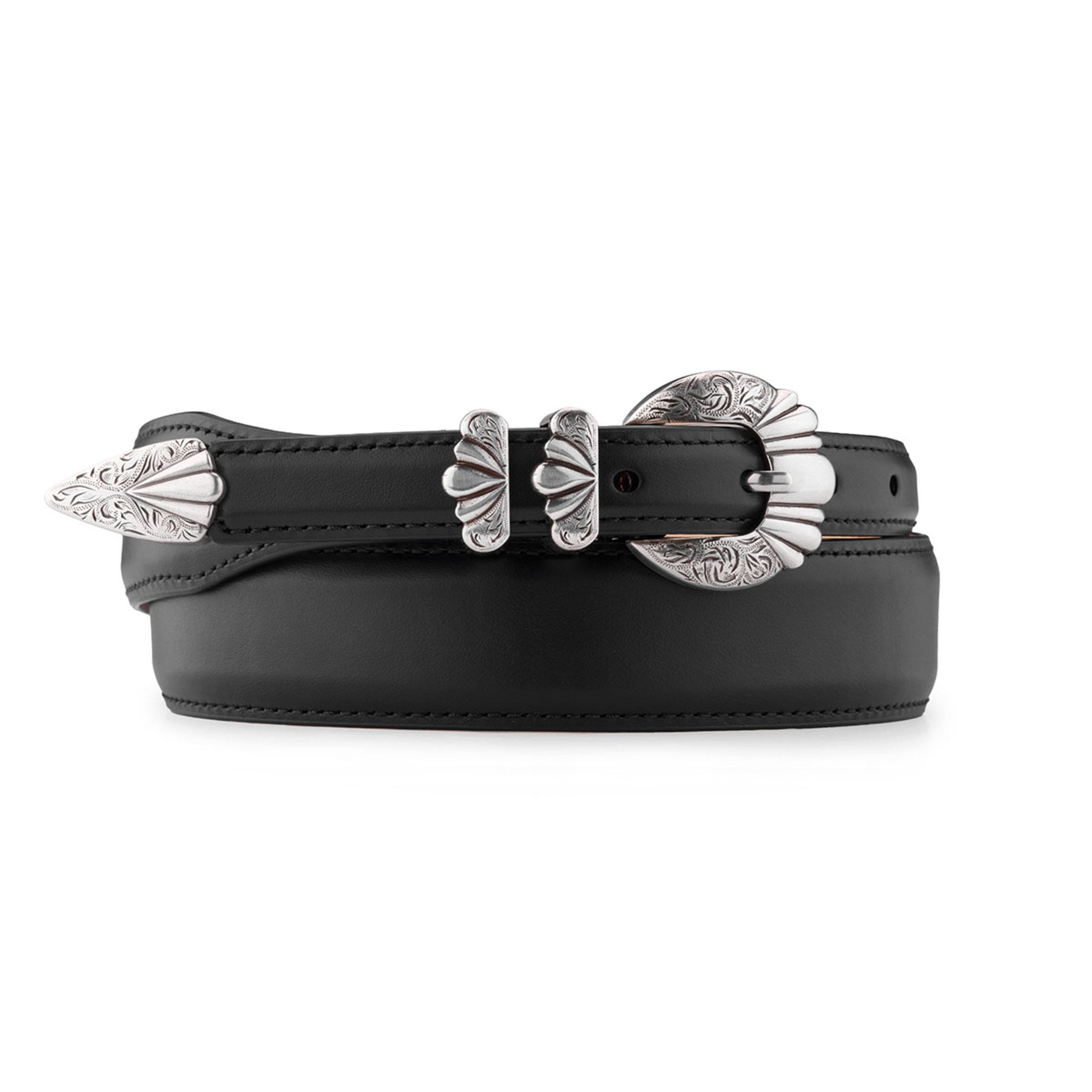 Versailles Black Leather Belt – Italian Luxury Design | Silver