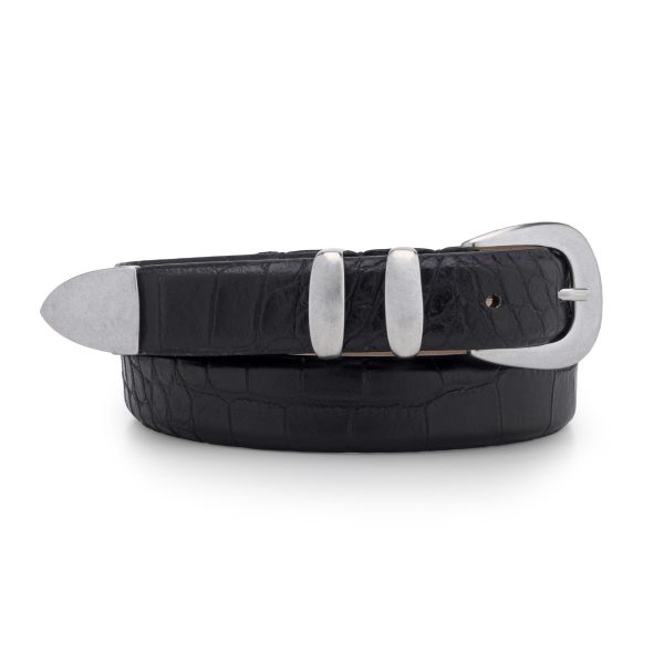 black embossed leather tiny coconut belt, rolled