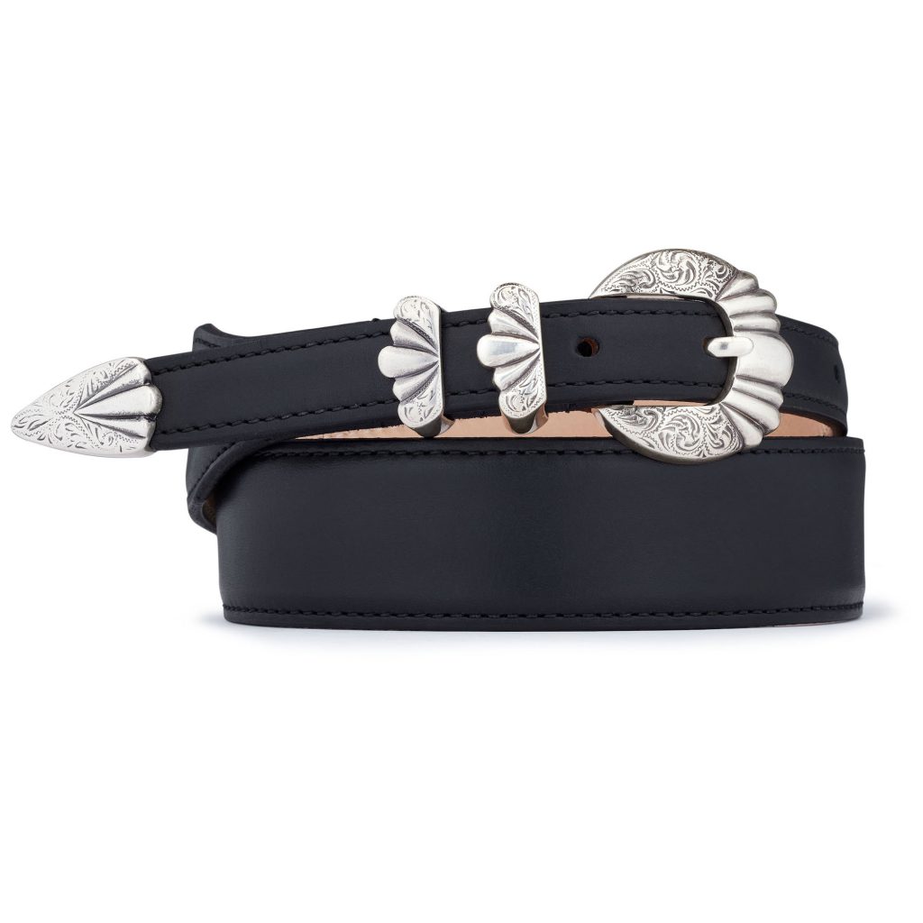 Black calfskin leather versailles premium western Belt, rolled