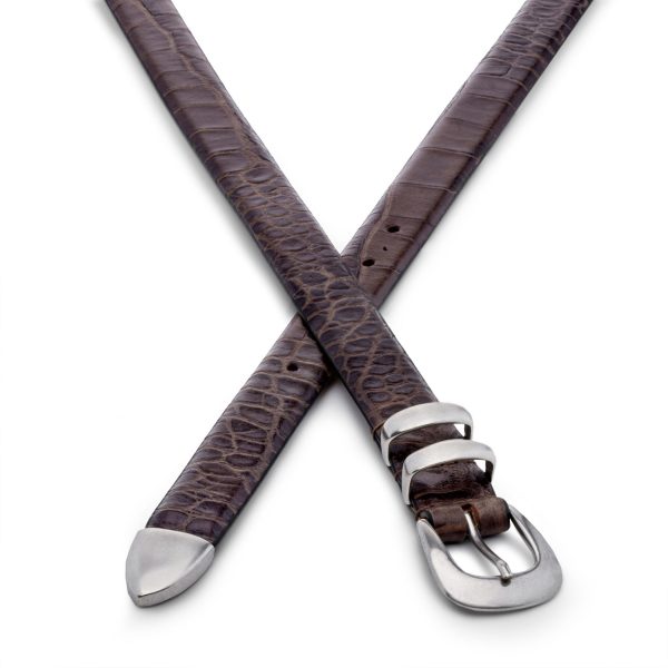 brown embossed leather tiny coconut belt, crossed