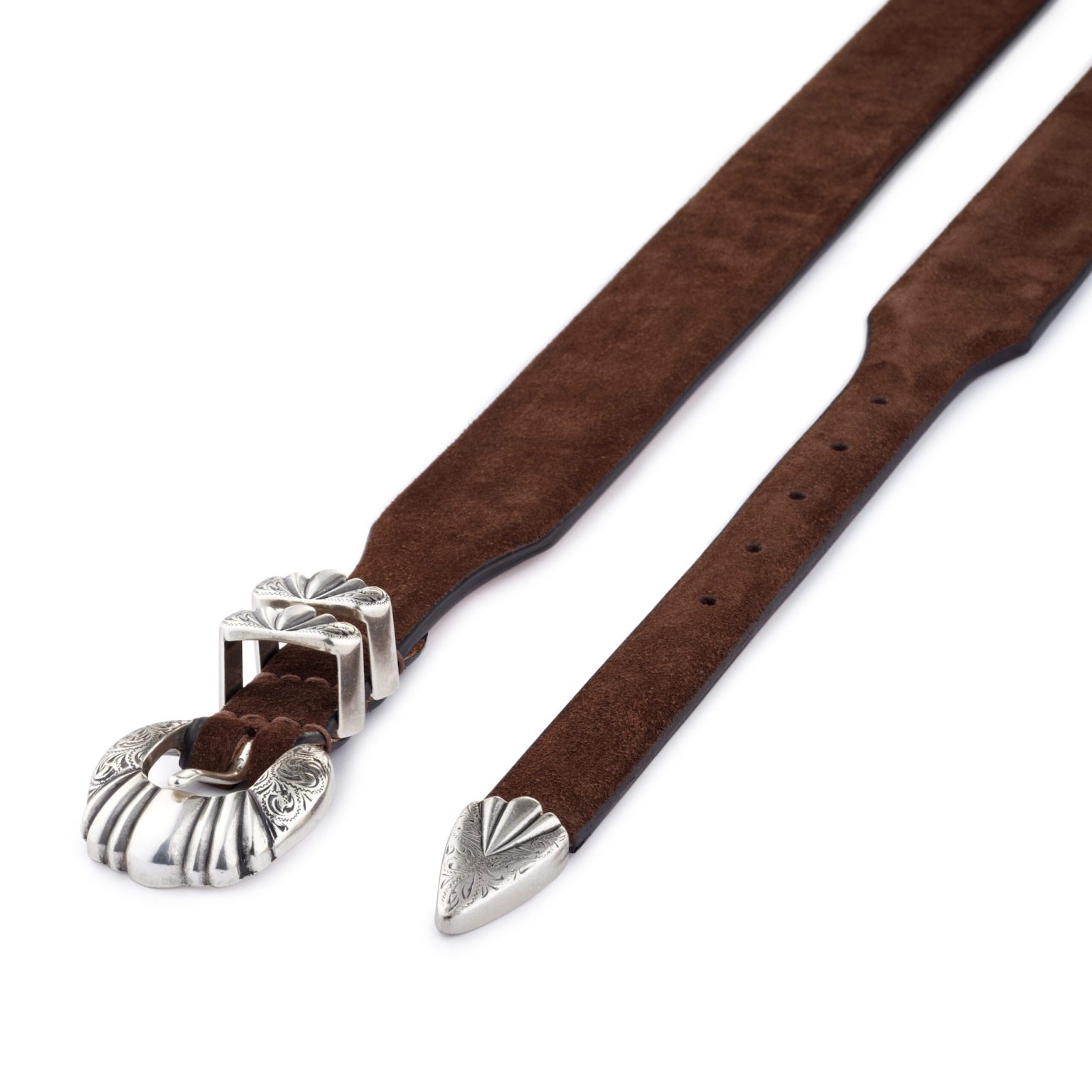 brown suede versailles premium western Belt, diagonal view