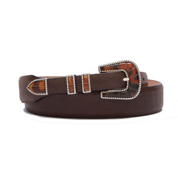 western crazy color belt with havana buckle , brown calf, rolled