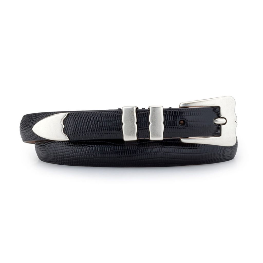 black embossed leather tiny lobster belt, rolled