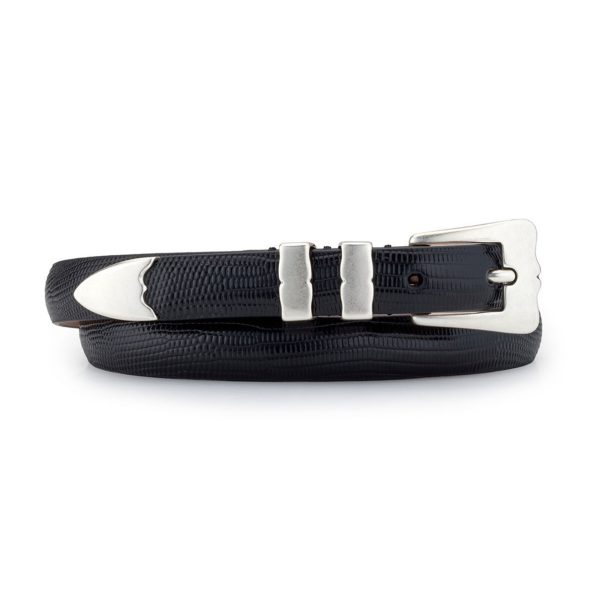 black embossed leather tiny lobster belt, rolled